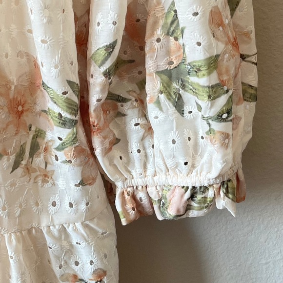 ANewsta Curve 4XL Ivory Floral Embroidered Eyelet Maxi Dress Long Sleeve Cottage - Picture 8 of 13